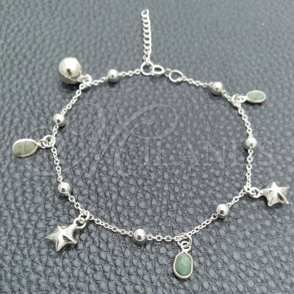 Pulsera de Dije 03.395.0008.07 Plata Rodinada, Diseño de Estrella y Cascavel, con Zirconia Cubica Fern Green, Pulido, Tono Plateado (Grosor 03 MM, 8 Pulgadas de Largo)