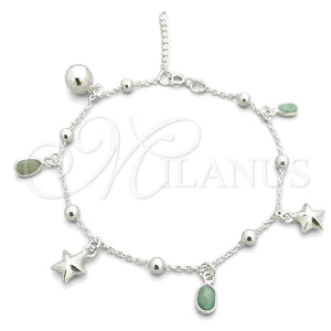Pulsera de Dije 03.395.0008.07 Plata Rodinada, Diseño de Estrella y Cascavel, con Zirconia Cubica Fern Green, Pulido, Tono Plateado (Grosor 03 MM, 8 Pulgadas de Largo)