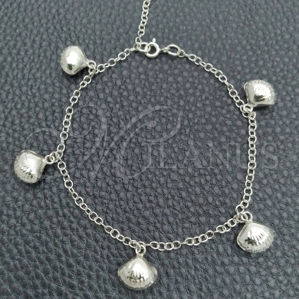 Pulsera de Dije 03.395.0009.07 Plata Rodinada, Diseño de Concha y Rolo, Pulido, Tono Plateado (Grosor 03 MM, 8 Pulgadas de Largo)