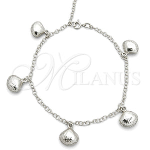 Pulsera de Dije 03.395.0009.07 Plata Rodinada, Diseño de Concha y Rolo, Pulido, Tono Plateado (Grosor 03 MM, 8 Pulgadas de Largo)