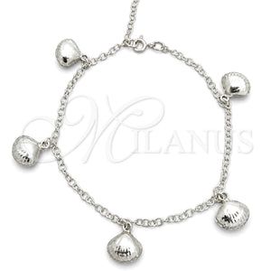 Pulsera de Dije 03.395.0009.07 Plata Rodinada, Diseño de Concha y Rolo, Pulido, Tono Plateado (Grosor 03 MM, 8 Pulgadas de Largo)