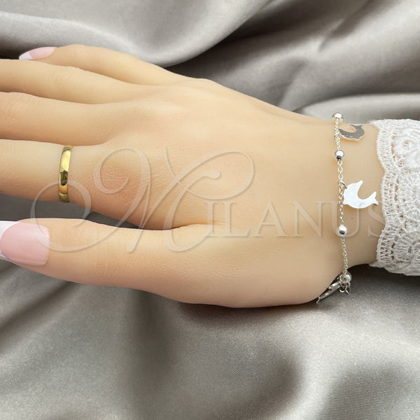 Pulsera de Dije 03.395.0010.07 Plata Rodinada, Diseño de Delfín y Rolo, Pulido, Tono Plateado (Grosor 03 MM, 8 Pulgadas de Largo)