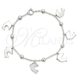 Pulsera de Dije 03.395.0010.07 Plata Rodinada, Diseño de Delfín y Rolo, Pulido, Tono Plateado (Grosor 03 MM, 8 Pulgadas de Largo)