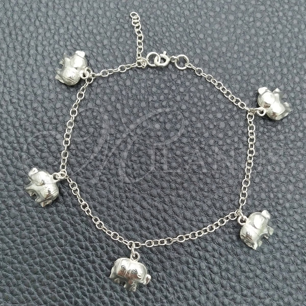 Pulsera de Dije 03.395.0012.07 Plata Rodinada, Diseño de Elefante y Rolo, Pulido, Tono Plateado (Grosor 03 MM, 8 Pulgadas de Largo)