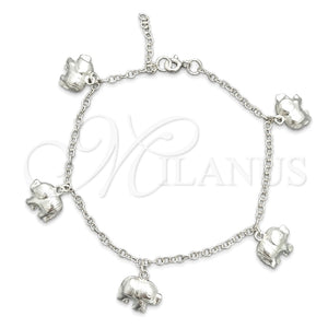 Pulsera de Dije 03.395.0012.07 Plata Rodinada, Diseño de Elefante y Rolo, Pulido, Tono Plateado (Grosor 03 MM, 8 Pulgadas de Largo)