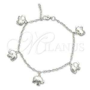 Pulsera de Dije 03.395.0012.07 Plata Rodinada, Diseño de Elefante y Rolo, Pulido, Tono Plateado (Grosor 03 MM, 8 Pulgadas de Largo)