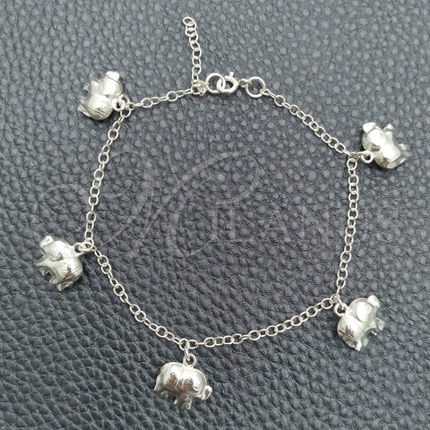 Pulsera de Dije 03.395.0012.07 Plata Rodinada, Diseño de Elefante y Rolo, Pulido, Tono Plateado (Grosor 03 MM, 8 Pulgadas de Largo)