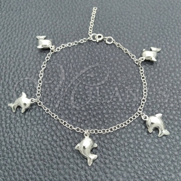 Pulsera de Dije 03.395.0013.07 Plata Rodinada, Diseño de Delfín y Rolo, Pulido, Tono Plateado (Grosor 03 MM, 8 Pulgadas de Largo)