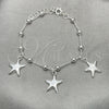 Pulsera de Dije 03.395.0016.07 Plata Rodinada, Diseño de Estrella y Bola, Pulido, Tono Plateado (Grosor 03 MM, 8 Pulgadas de Largo)