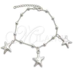 Pulsera de Dije 03.395.0016.07 Plata Rodinada, Diseño de Estrella y Bola, Pulido, Tono Plateado (Grosor 03 MM, 8 Pulgadas de Largo)
