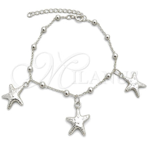 Pulsera de Dije 03.395.0016.07 Plata Rodinada, Diseño de Estrella y Bola, Pulido, Tono Plateado (Grosor 03 MM, 8 Pulgadas de Largo)