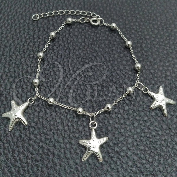 Pulsera de Dije 03.395.0016.07 Plata Rodinada, Diseño de Estrella y Bola, Pulido, Tono Plateado (Grosor 03 MM, 8 Pulgadas de Largo)