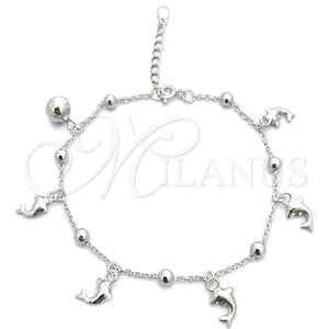 Pulsera de Dije 03.395.0017.07 Plata Rodinada, Diseño de Delfín y Bola, Pulido, Tono Plateado (Grosor 03 MM, 8 Pulgadas de Largo)
