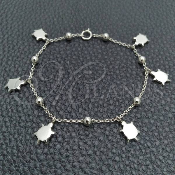 Pulsera de Dije 03.395.0018.07 Plata Rodinada, Diseño de Tortuga y Bola, Pulido, Tono Plateado (Grosor 03 MM, 8 Pulgadas de Largo)