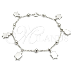 Pulsera de Dije 03.395.0018.07 Plata Rodinada, Diseño de Tortuga y Bola, Pulido, Tono Plateado (Grosor 03 MM, 8 Pulgadas de Largo)