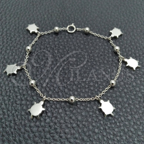 Pulsera de Dije 03.395.0018.07 Plata Rodinada, Diseño de Tortuga y Bola, Pulido, Tono Plateado (Grosor 03 MM, 8 Pulgadas de Largo)