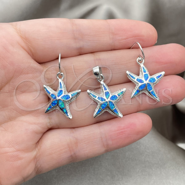Juego de Arete y Dije de Adulto 10.391.0003 Plata Rodinada, Diseño de Estrella, con Opal Bermuda Blue, Pulido, Tono Plateado
