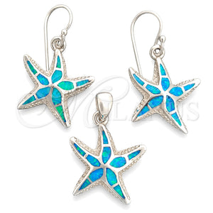 Juego de Arete y Dije de Adulto 10.391.0003 Plata Rodinada, Diseño de Estrella, con Opal Bermuda Blue, Pulido, Tono Plateado