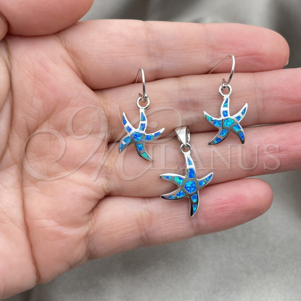 Juego de Arete y Dije de Adulto 10.391.0004 Plata Rodinada, Diseño de Estrella, con Opal Bermuda Blue, Pulido, Tono Plateado