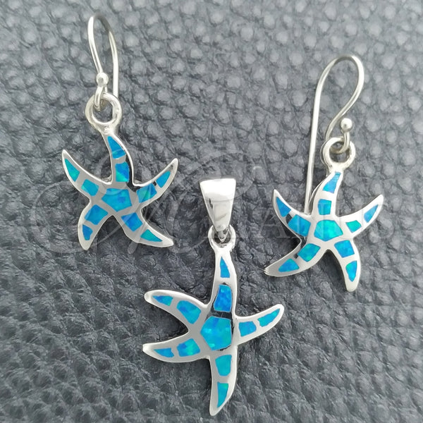 Juego de Arete y Dije de Adulto 10.391.0004 Plata Rodinada, Diseño de Estrella, con Opal Bermuda Blue, Pulido, Tono Plateado