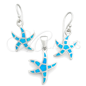 Juego de Arete y Dije de Adulto 10.391.0004 Plata Rodinada, Diseño de Estrella, con Opal Bermuda Blue, Pulido, Tono Plateado