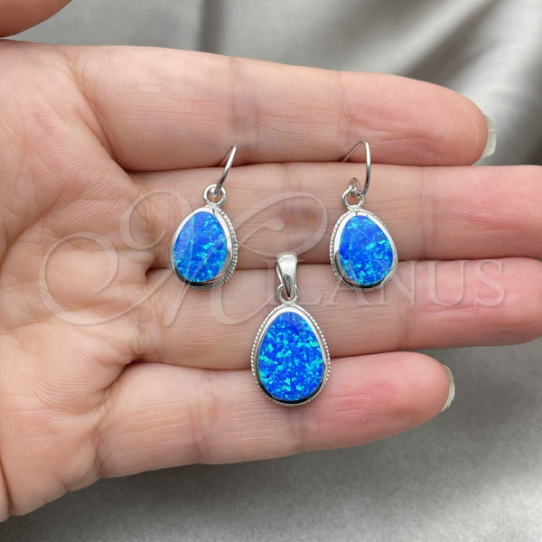 Juego de Arete y Dije de Adulto 10.391.0005 Plata Rodinada, con Opal Bermuda Blue, Pulido, Tono Plateado