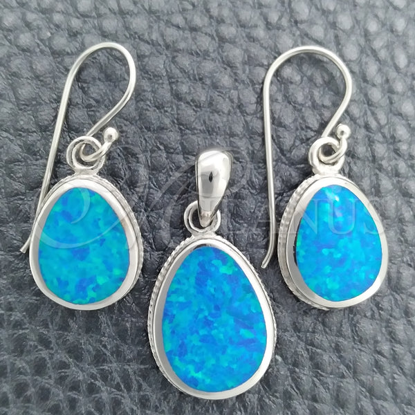 Juego de Arete y Dije de Adulto 10.391.0005 Plata Rodinada, con Opal Bermuda Blue, Pulido, Tono Plateado