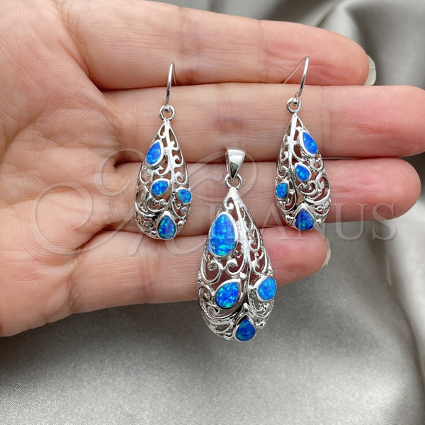 Juego de Arete y Dije de Adulto 10.391.0006 Plata Rodinada, con Opal Bermuda Blue, Pulido, Tono Plateado