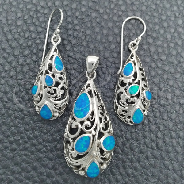 Juego de Arete y Dije de Adulto 10.391.0006 Plata Rodinada, con Opal Bermuda Blue, Pulido, Tono Plateado