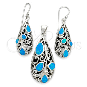 Juego de Arete y Dije de Adulto 10.391.0006 Plata Rodinada, con Opal Bermuda Blue, Pulido, Tono Plateado