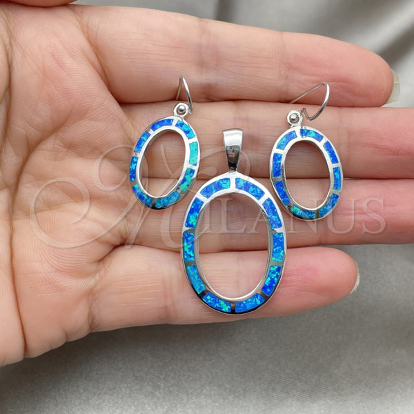 Juego de Arete y Dije de Adulto 10.391.0007 Plata Rodinada, con Opal Bermuda Blue, Pulido, Tono Plateado