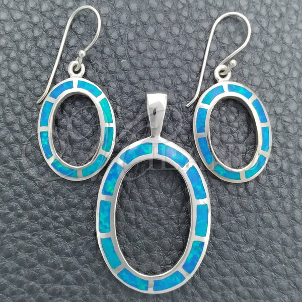 Juego de Arete y Dije de Adulto 10.391.0007 Plata Rodinada, con Opal Bermuda Blue, Pulido, Tono Plateado