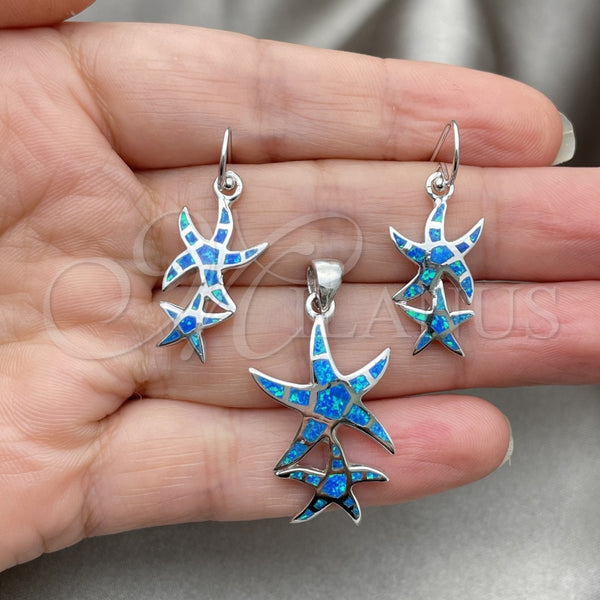 Juego de Arete y Dije de Adulto 10.391.0009 Plata Rodinada, Diseño de Estrella, con Opal Bermuda Blue, Pulido, Tono Plateado