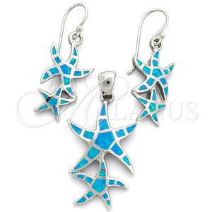 Juego de Arete y Dije de Adulto 10.391.0009 Plata Rodinada, Diseño de Estrella, con Opal Bermuda Blue, Pulido, Tono Plateado