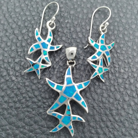 Juego de Arete y Dije de Adulto 10.391.0009 Plata Rodinada, Diseño de Estrella, con Opal Bermuda Blue, Pulido, Tono Plateado