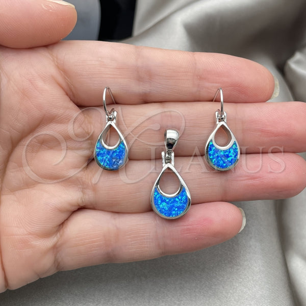 Juego de Arete y Dije de Adulto 10.391.0010 Plata Rodinada, Diseño de Gota, con Opal Bermuda Blue, Pulido, Tono Plateado
