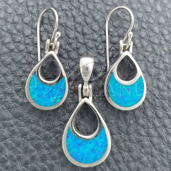 Juego de Arete y Dije de Adulto 10.391.0010 Plata Rodinada, Diseño de Gota, con Opal Bermuda Blue, Pulido, Tono Plateado