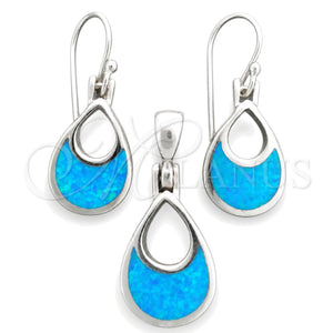 Juego de Arete y Dije de Adulto 10.391.0010 Plata Rodinada, Diseño de Gota, con Opal Bermuda Blue, Pulido, Tono Plateado