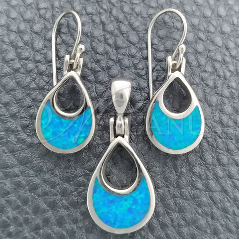 Juego de Arete y Dije de Adulto 10.391.0010 Plata Rodinada, Diseño de Gota, con Opal Bermuda Blue, Pulido, Tono Plateado