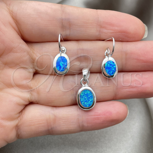 Juego de Arete y Dije de Adulto 10.391.0011 Plata Rodinada, con Opal Bermuda Blue, Pulido, Tono Plateado