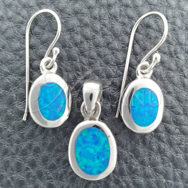 Juego de Arete y Dije de Adulto 10.391.0011 Plata Rodinada, con Opal Bermuda Blue, Pulido, Tono Plateado