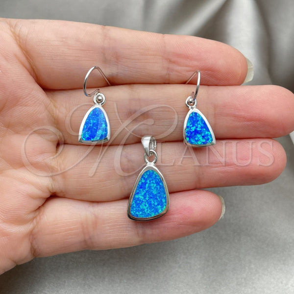Juego de Arete y Dije de Adulto 10.391.0013 Plata Rodinada, con Opal Bermuda Blue, Pulido, Tono Plateado