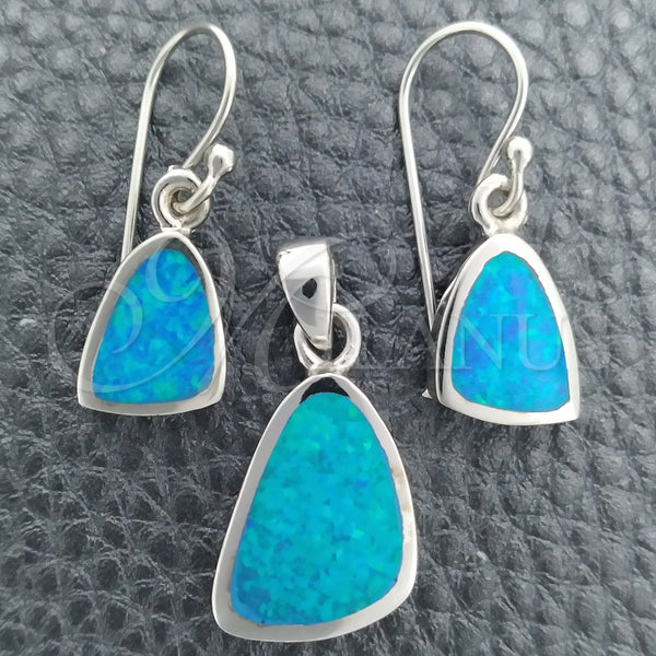 Juego de Arete y Dije de Adulto 10.391.0013 Plata Rodinada, con Opal Bermuda Blue, Pulido, Tono Plateado