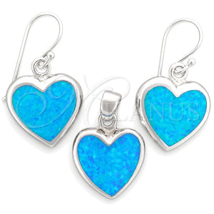 Juego de Arete y Dije de Adulto 10.391.0014 Plata Rodinada, Diseño de Corazón, con Opal Bermuda Blue, Pulido, Tono Plateado