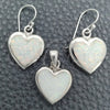 Juego de Arete y Dije de Adulto 10.391.0014.1 Plata Rodinada, Diseño de Corazón, con Opal Blanca, Pulido, Tono Plateado