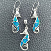 Juego de Arete y Dije de Adulto 10.391.0015 Plata Rodinada, Diseño de Caballo de Mar, con Opal Bermuda Blue, Pulido, Tono Plateado