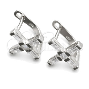 Arete Gancho Frances 02.398.0001 Plata Rodinada, Diseño de Cruz, con Zirconia Cubica Blanca, Pulido, Rodinado