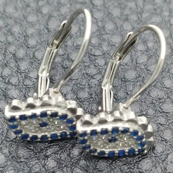Arete Gancho Frances 02.398.0002 Plata Rodinada, Diseño de Ojo Griego, con Zirconia Cubica Blanca y Zafiro Azul, Pulido, Rodinado