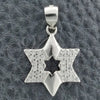 Dije Religioso 05.398.0002 Plata Rodinada, Diseño de Judaica y Estrella de Davi, con Zirconia Cubica Blanca, Pulido, Rodinado