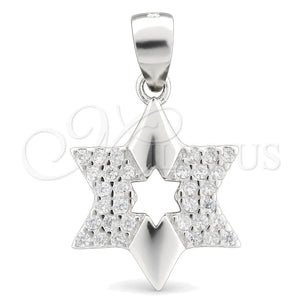 Dije Religioso 05.398.0002 Plata Rodinada, Diseño de Judaica y Estrella de Davi, con Zirconia Cubica Blanca, Pulido, Rodinado